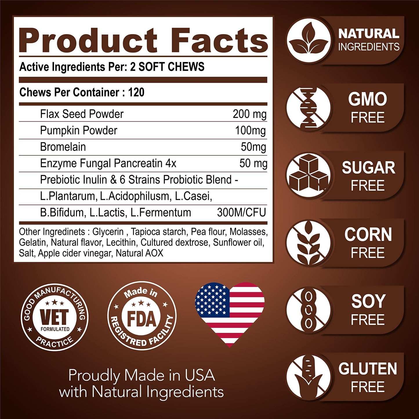Dog Probiotics & Digestive Enzymes - Fiber Supplement for Firm Stool | Relieves Diarrhea, Gas & Constipation