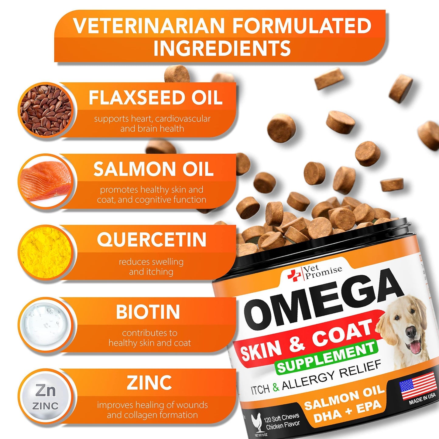 Omega-3 Fish Oil for Dogs - Salmon Oil Skin & Coat Supplement | Allergy Relief, Anti-Shedding & Itch Support