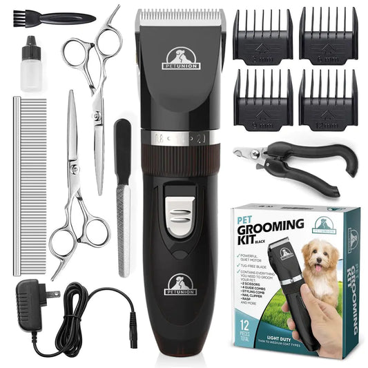 Professional Pet Grooming Kit - Cordless Low-Noise Clippers for Dogs & Cats | Complete Grooming Set with Titanium Blades