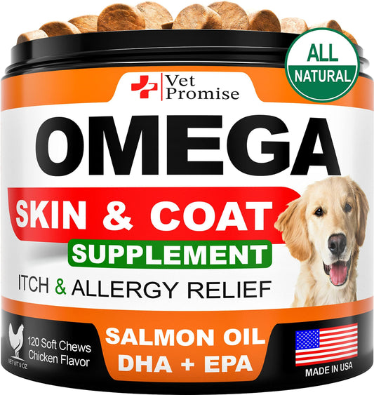 Omega-3 Fish Oil for Dogs - Salmon Oil Skin & Coat Supplement | Allergy Relief, Anti-Shedding & Itch Support