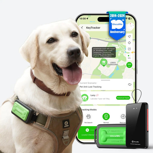 GlocalMe KeyTracker GPS Dog Tracker - Global Unlimited Range, 6-Location Tech, Waterproof Pet Safety Device